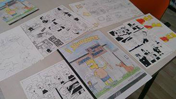Lavori realizzati dai ragazzi del corso di fumetto nella scuola a Gambassi Terme